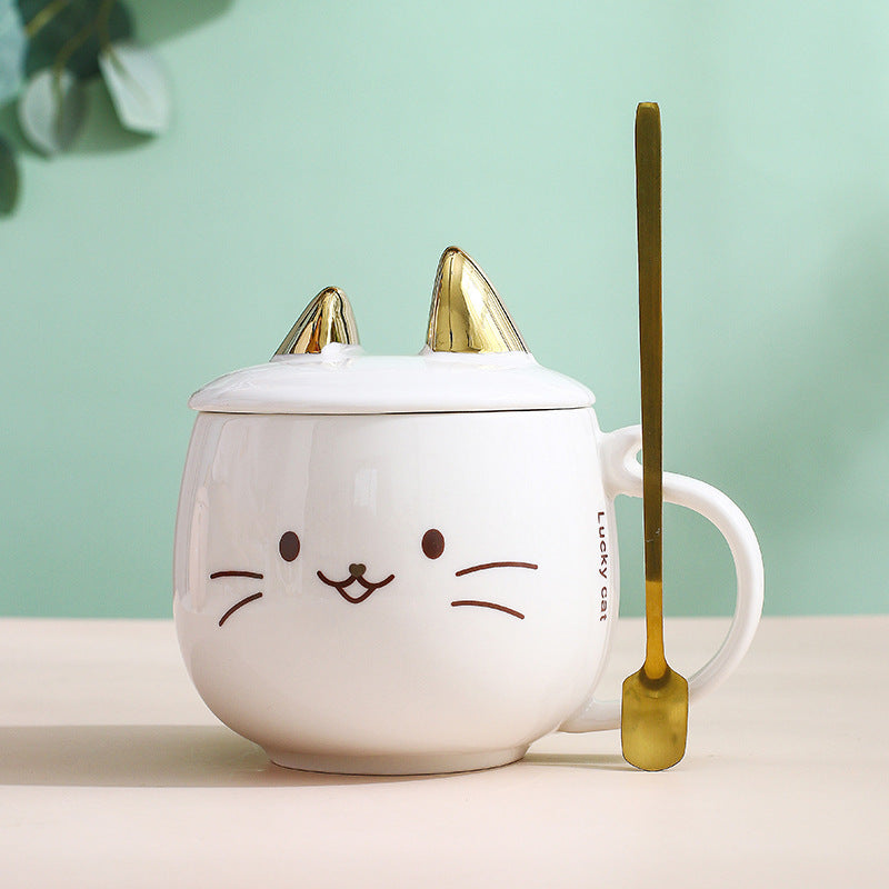 Cat Ceramic Phone Holder Mug With Cover And Spoon - Imagen de producto