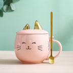 Cat Ceramic Phone Holder Mug With Cover And Spoon - Imagen de producto