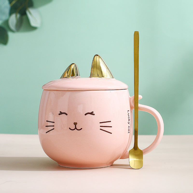 Cat Ceramic Phone Holder Mug With Cover And Spoon - Imagen de producto