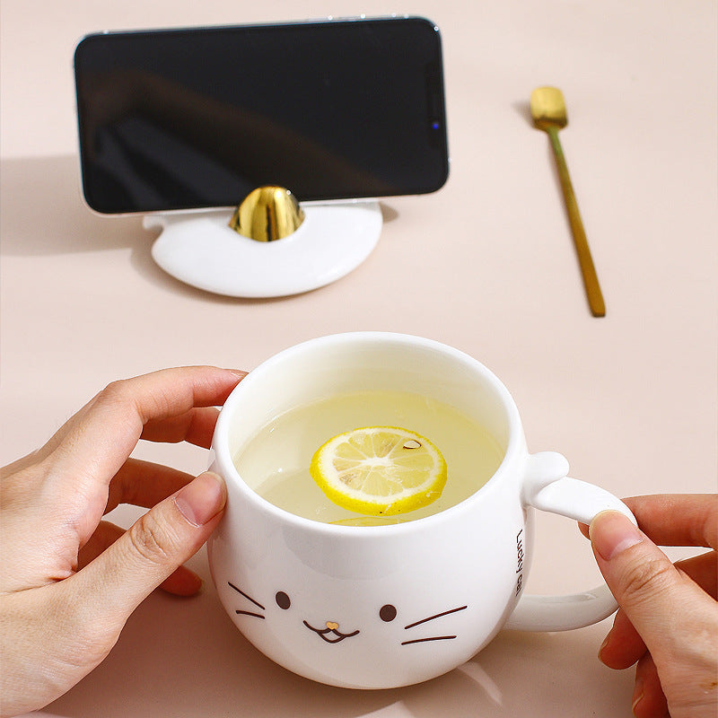 Cat Ceramic Phone Holder Mug With Cover And Spoon - Imagen de producto