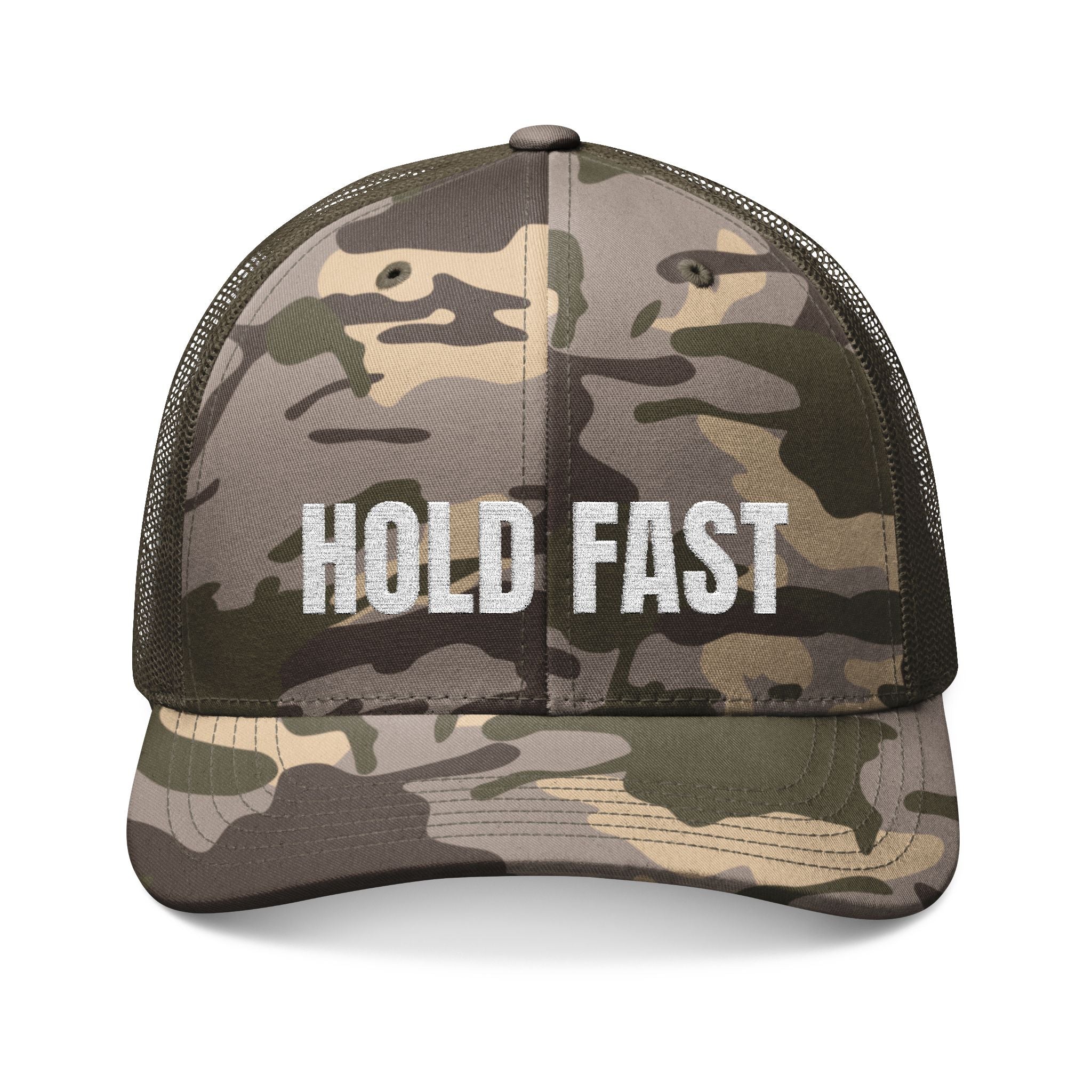 Hold Fast Camouflage Trucker Hat — Embroidered Camo Mesh Cap