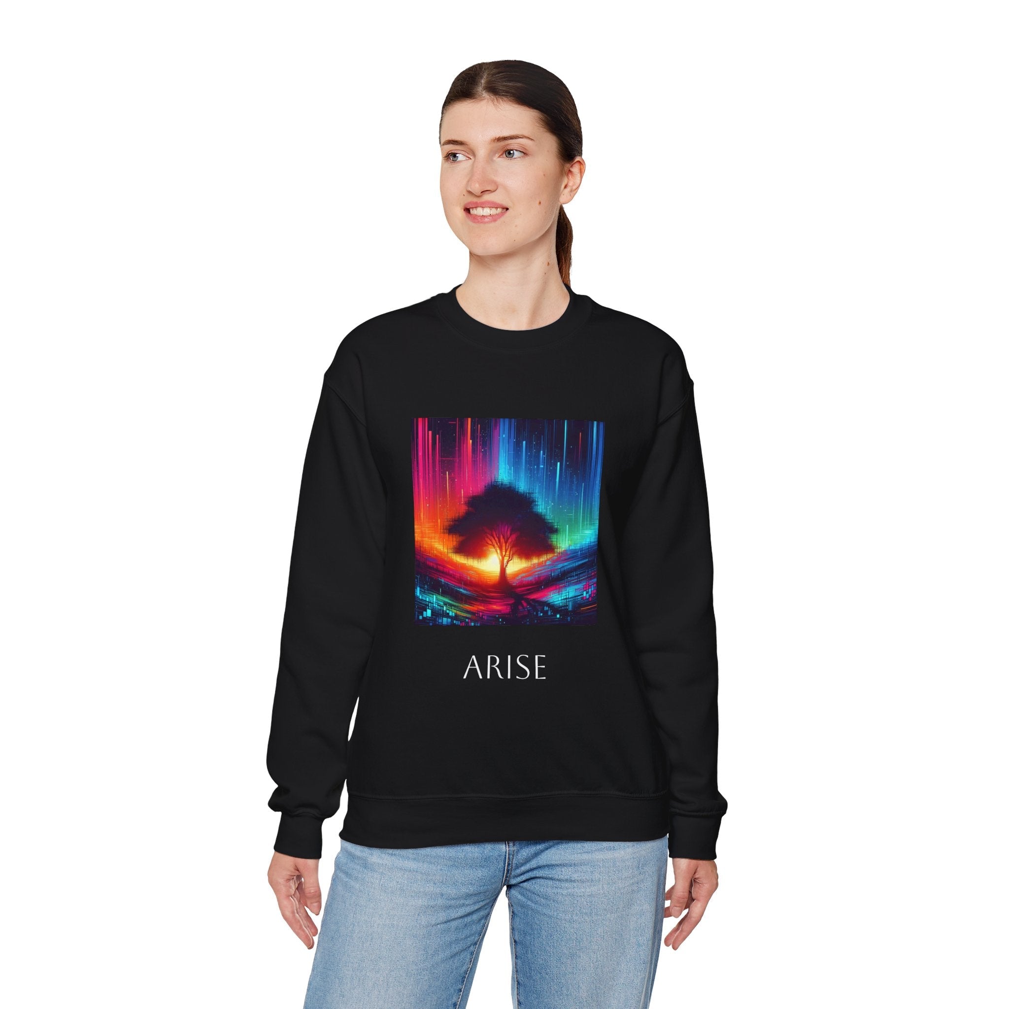Colorful Tree Vibe Crewneck Sweatshirt - 'ARISE' Inspirational Design