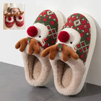 Cute Christmas Elk Plush Slippers for Women | Non-Slip Fuzzy