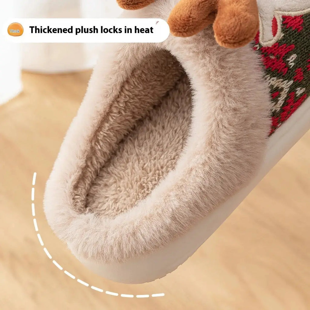 Cute Christmas Elk Plush Slippers for Women | Non-Slip Fuzzy