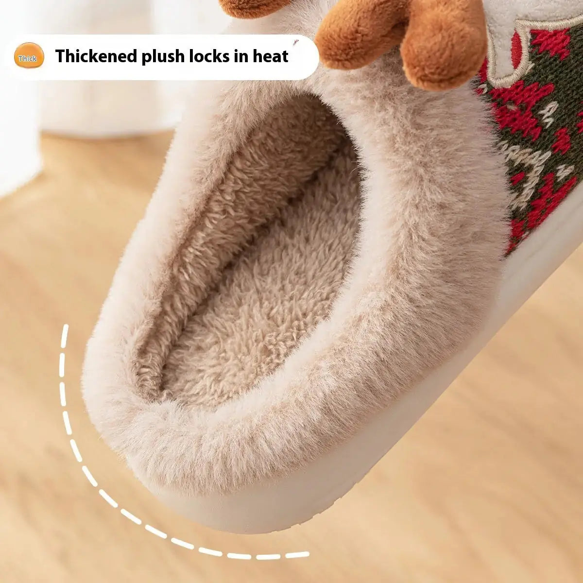 Cute Christmas Elk Plush Slippers for Women | Non-Slip Fuzzy
