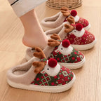 Cute Christmas Elk Plush Slippers for Women | Non-Slip Fuzzy