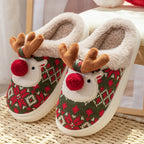 Cute Christmas Elk Plush Slippers for Women | Non-Slip Fuzzy