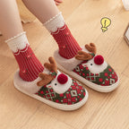 Cute Christmas Elk Plush Slippers for Women | Non-Slip Fuzzy