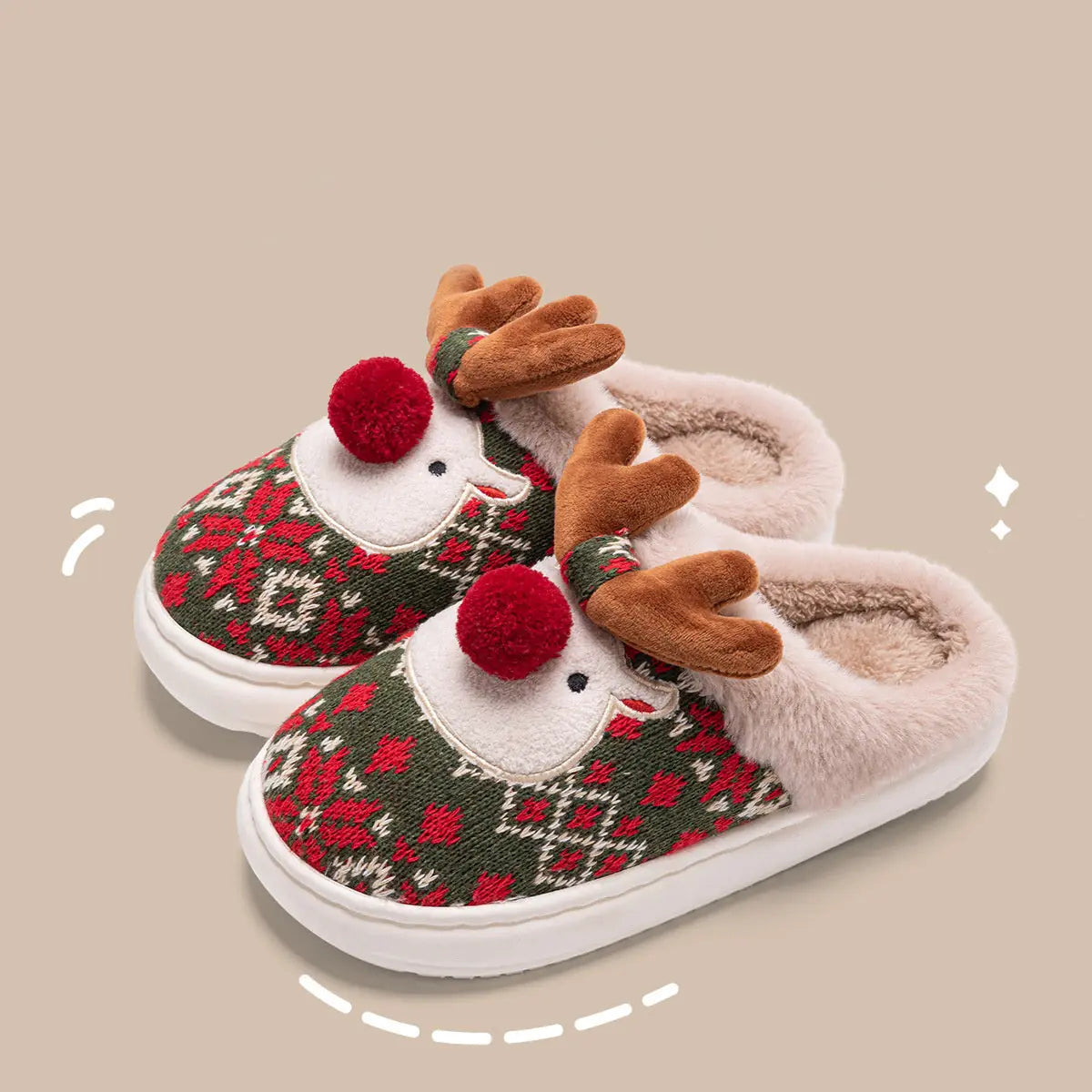 Cute Christmas Elk Plush Slippers for Women | Non-Slip Fuzzy