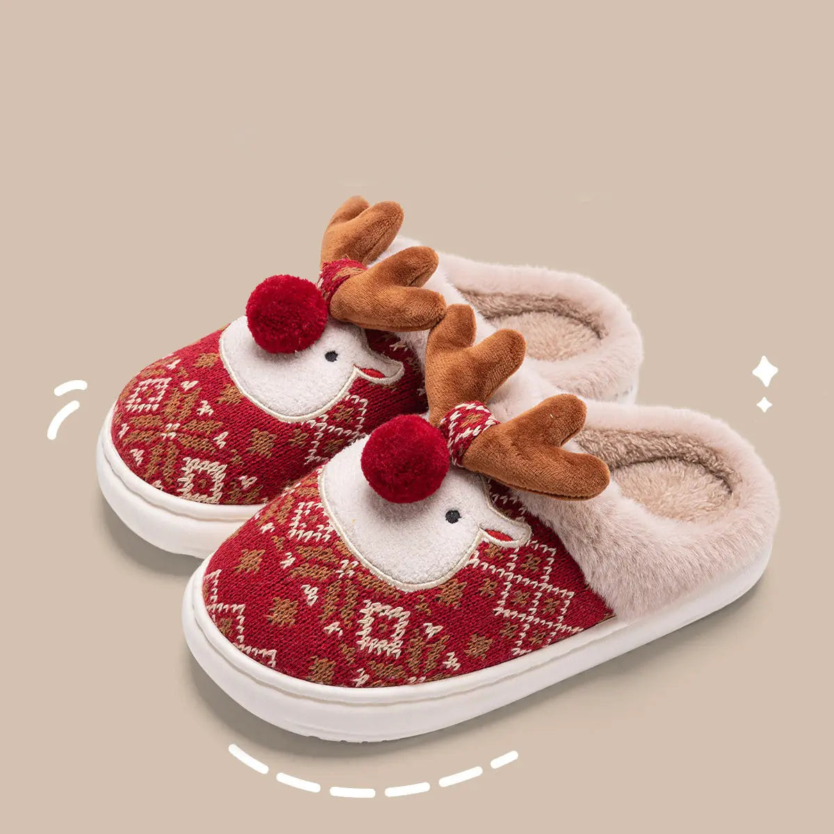 Cute Christmas Elk Plush Slippers for Women | Non-Slip Fuzzy