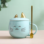 Cat Ceramic Phone Holder Mug With Cover And Spoon - Imagen de producto