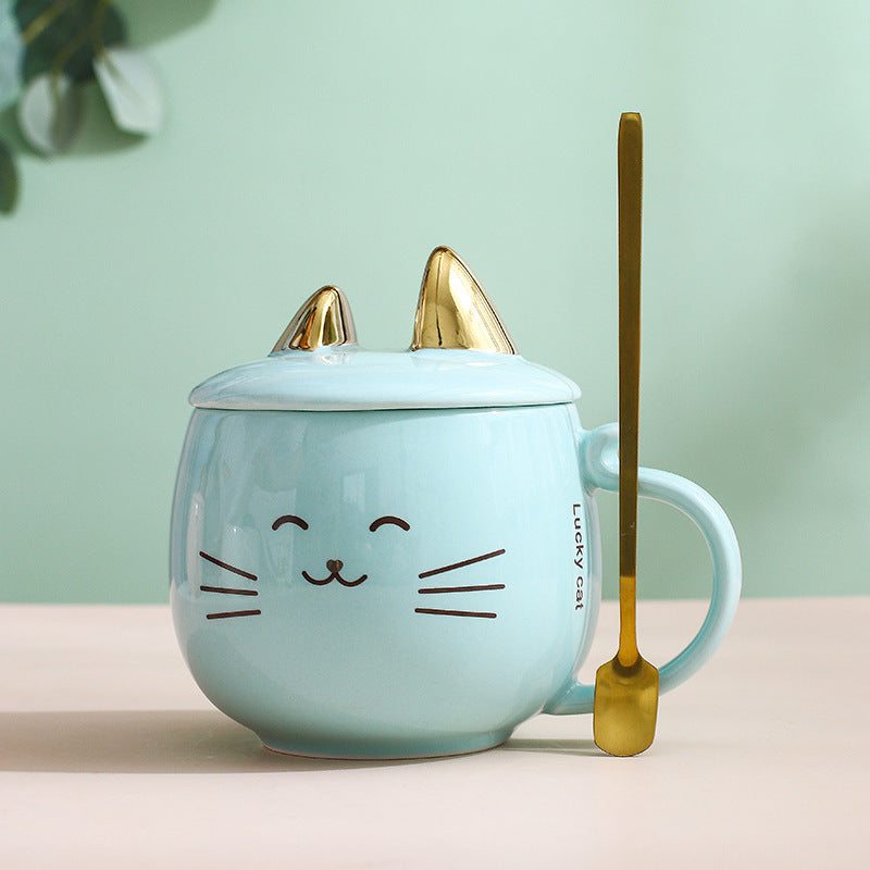 Cat Ceramic Phone Holder Mug With Cover And Spoon - Imagen de producto