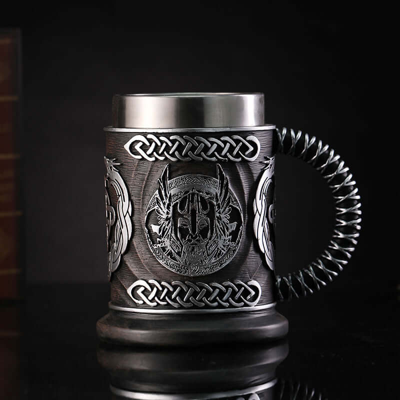 Minimalist beer mugs featuring a God of War inspired 600ml stainless steel beer stein with vintage charm.