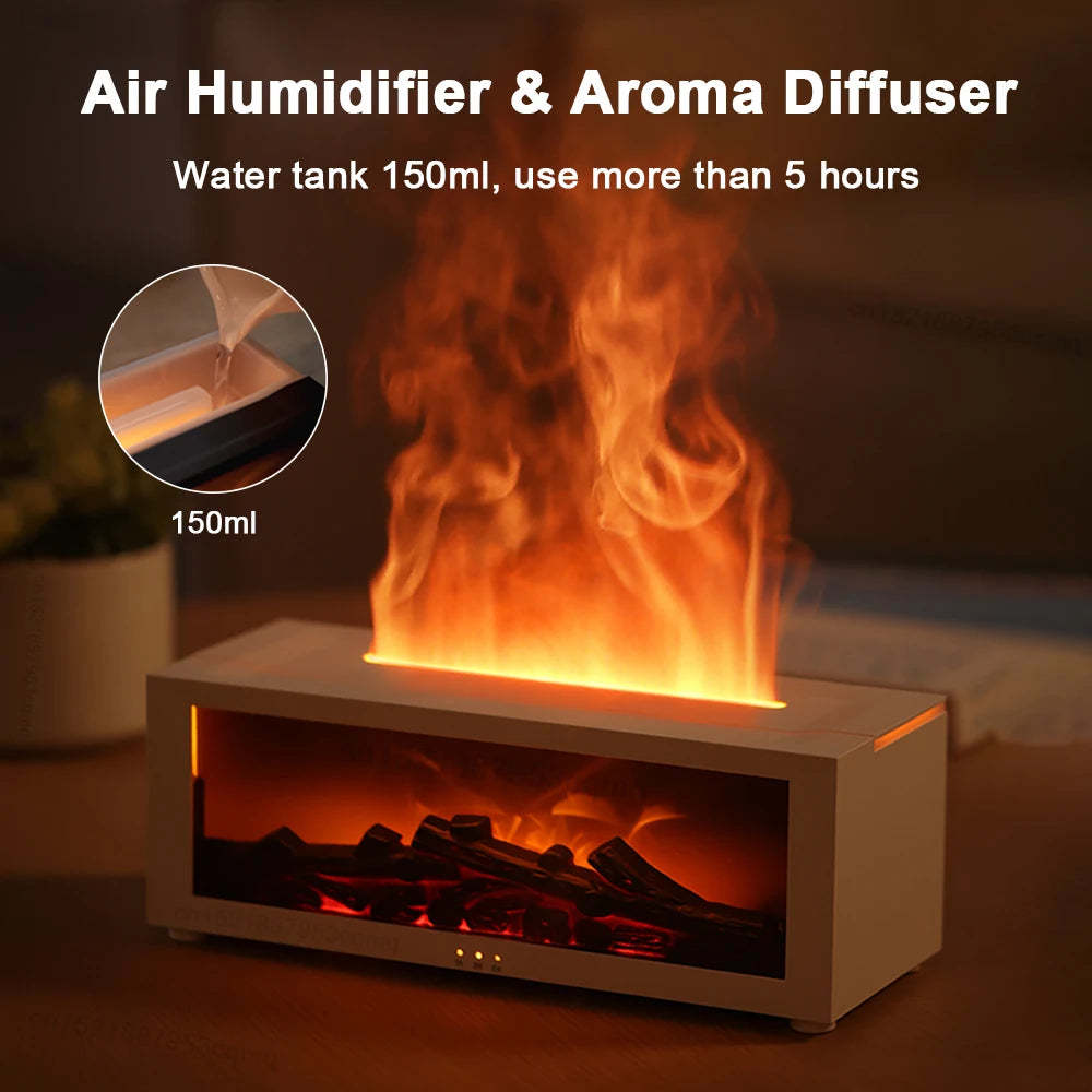 New Flame Aromatherapy Machine Colorful Essential Oil Diffuser Home Large Fog Volume Flame Humidifier 3D Flame Fireplace Machine - vista 3