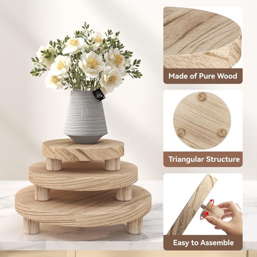 Round Wooden Vanity Tray | Bathroom Organizer & Decor