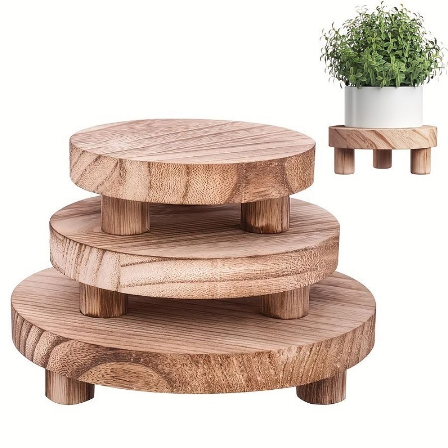 Round Wooden Vanity Tray | Bathroom Organizer & Decor