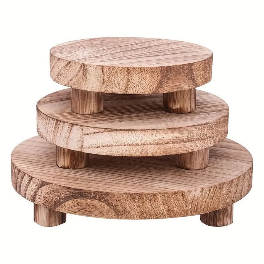 Round Wooden Vanity Tray | Bathroom Organizer & Decor